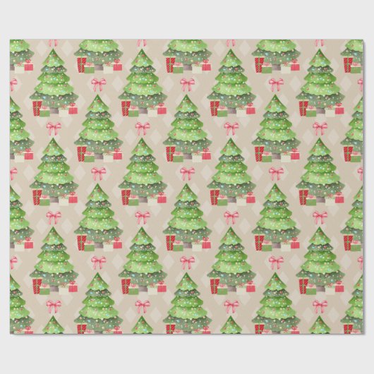 Weihnachtsbäume und rote Bogen Geschenkpapier (Flach)