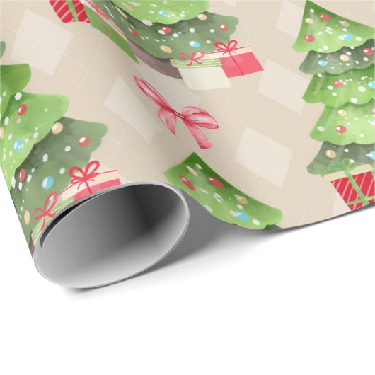 Weihnachtsbäume und rote Bogen Geschenkpapier (Rolleneckpunkt)