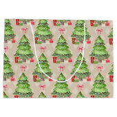 Weihnachtsbäume und rote Bogen Große Geschenktüte (Rückseite)