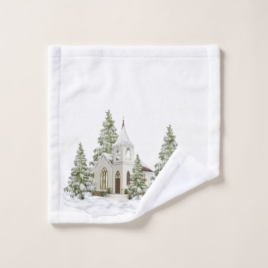 Weihnachtsbäume und Schnee auf Weiß Badhandtuch Set (Waschlappen)