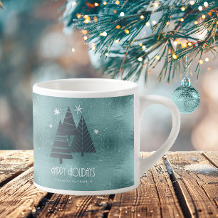 Weihnachtsbäume und Schneeflocken Aquamarin ID863 Espressotasse