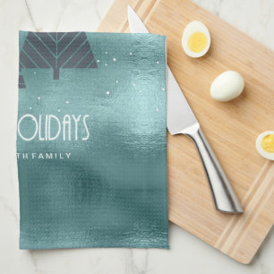 Weihnachtsbäume und Schneeflocken Aquamarin ID863 Geschirrtuch