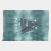 Weihnachtsbäume und Schneeflocken Aquamarin ID863 Geschirrtuch (Horizontal)