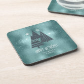 Weihnachtsbäume und Schneeflocken Aquamarin ID863 Getränkeuntersetzer (Linke Seite)