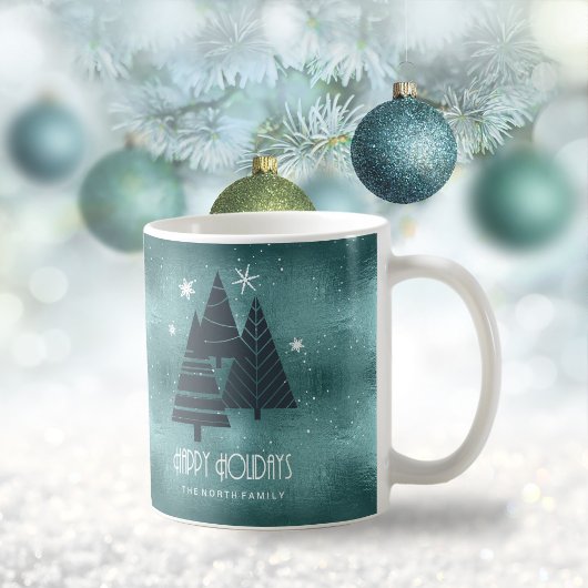 Weihnachtsbäume und Schneeflocken Aquamarin ID863 Kaffeetasse