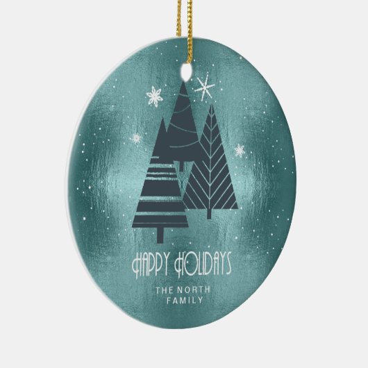 Weihnachtsbäume und Schneeflocken Aquamarin ID863 Keramik Ornament (Rechts)