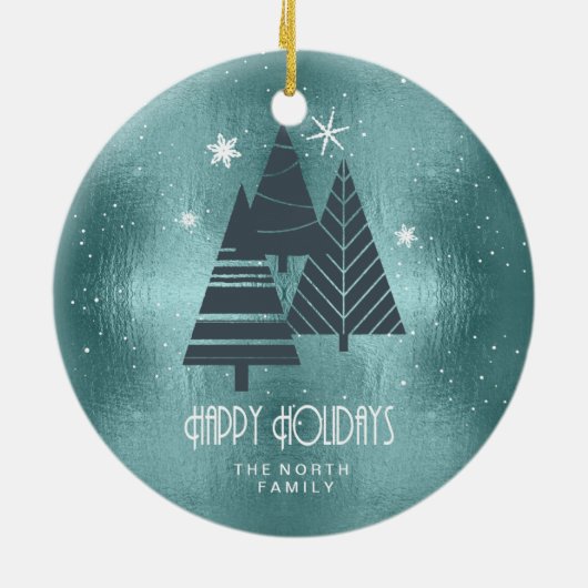 Weihnachtsbäume und Schneeflocken Aquamarin ID863 Keramik Ornament (Hinten)