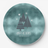 Weihnachtsbäume und Schneeflocken Aquamarin ID863 Pappteller (Vorderseite)
