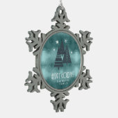 Weihnachtsbäume und Schneeflocken Aquamarin ID863 Schneeflocken Zinn-Ornament (Links)