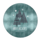 Weihnachtsbäume und Schneeflocken Aquamarin ID863 Schneidebrett (Vorderseite)