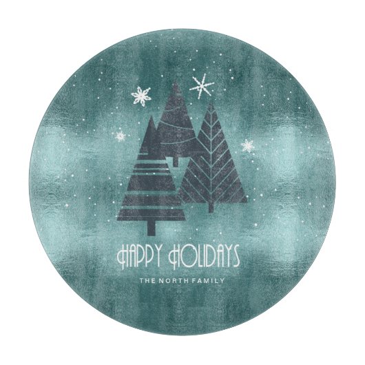 Weihnachtsbäume und Schneeflocken Aquamarin ID863 Schneidebrett (Vorderseite)