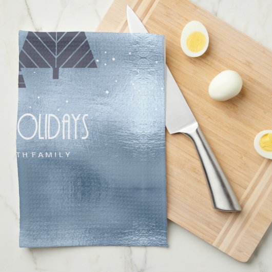 Weihnachtsbäume und Schneeflocken Blue ID863 Geschirrtuch (Viertel Falte)