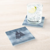 Weihnachtsbäume und Schneeflocken Blue ID863 Glasuntersetzer (Schrägansicht)