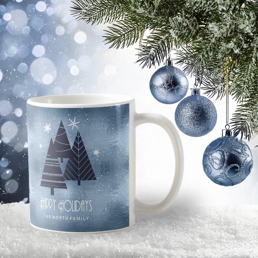 Weihnachtsbäume und Schneeflocken Blue ID863 Kaffeetasse