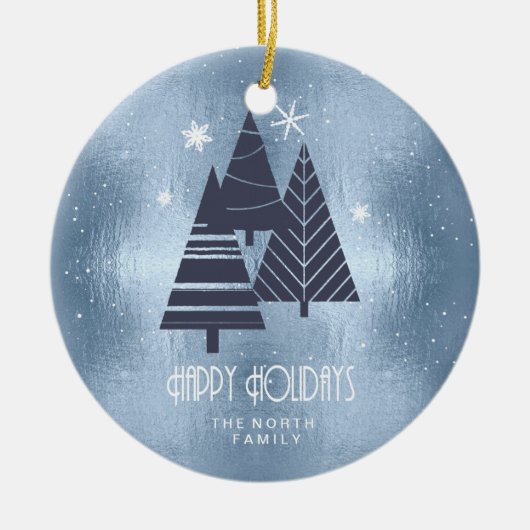 Weihnachtsbäume und Schneeflocken Blue ID863 Keramik Ornament (Vorne)