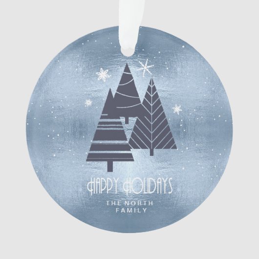 Weihnachtsbäume und Schneeflocken Blue ID863 Ornament (Vorderseite)
