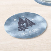 Weihnachtsbäume und Schneeflocken Blue ID863 Runder Pappuntersetzer (Angewinkelt)