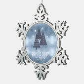 Weihnachtsbäume und Schneeflocken Blue ID863 Schneeflocken Zinn-Ornament (Rechts)