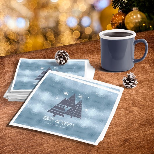 Weihnachtsbäume und Schneeflocken Blue ID863 Serviette
