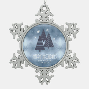 Weihnachtsbäume und Schneeflocken Blue ID863 Zinn-Ornament