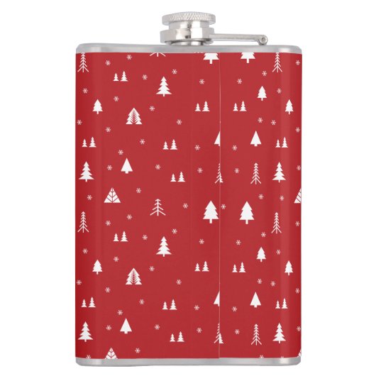 Weihnachtsbäume und Schneeflocken Flachmann (Rückseite)