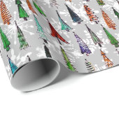 Weihnachtsbäume und Schneeflocken Geschenkpapier (Rolleneckpunkt)