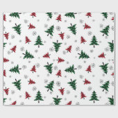 Weihnachtsbäume und Schneeflocken Geschenkpapier (Flach)