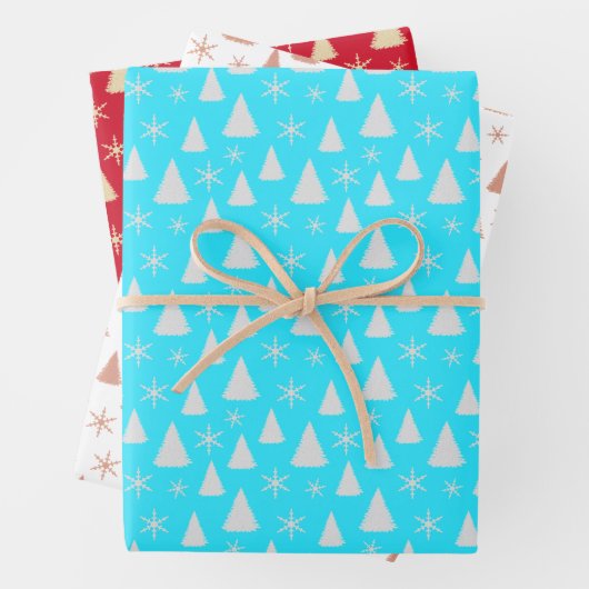 Weihnachtsbäume und Schneeflocken Geschenkpapier Set (Beispiel)