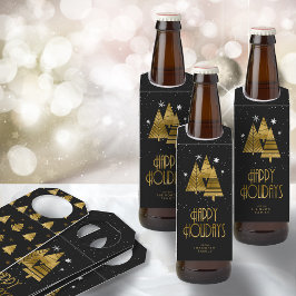 Weihnachtsbäume und Schneeflocken Gold-ID863 Flaschenanhänger