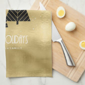 Weihnachtsbäume und Schneeflocken Gold-ID863 Geschirrtuch (Viertel Falte)