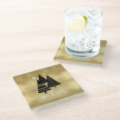 Weihnachtsbäume und Schneeflocken Gold-ID863 Glasuntersetzer (Schrägansicht)