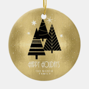 Weihnachtsbäume und Schneeflocken Gold ID863 Keramik Ornament