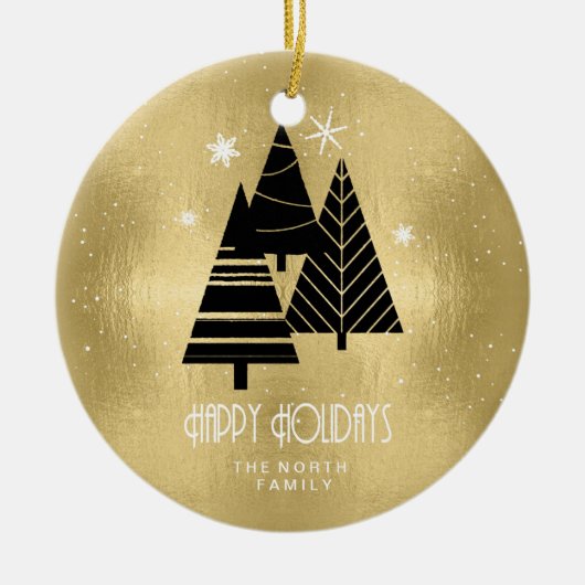 Weihnachtsbäume und Schneeflocken Gold-ID863 Keramik Ornament (Vorne)