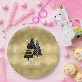 Weihnachtsbäume und Schneeflocken Gold-ID863 Pappteller (Party)