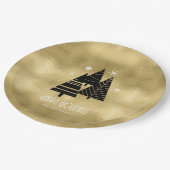 Weihnachtsbäume und Schneeflocken Gold-ID863 Pappteller (Schrägansicht)