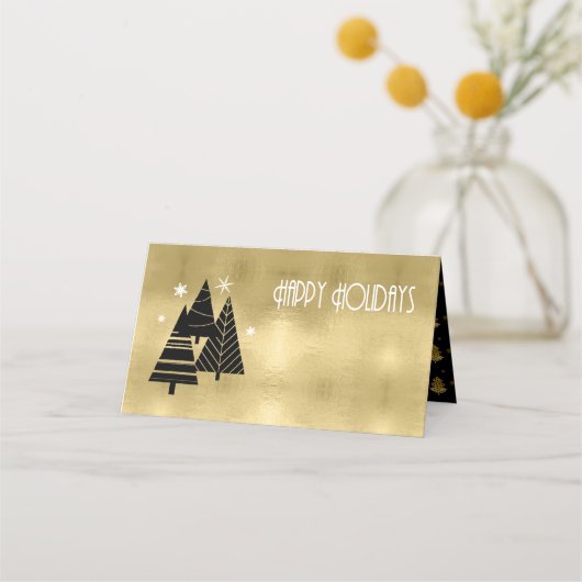 Weihnachtsbäume und Schneeflocken Gold-ID863 Platzkarte (Vorderseite)