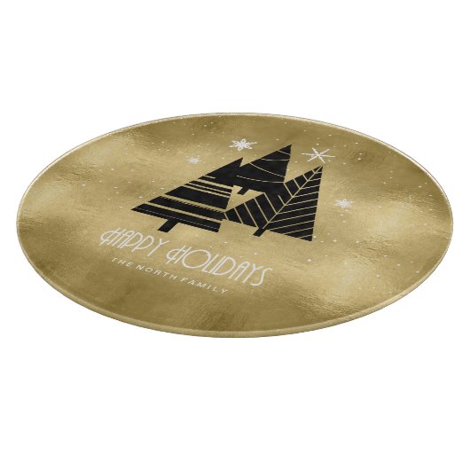 Weihnachtsbäume und Schneeflocken Gold-ID863 Schneidebrett (Ecke)