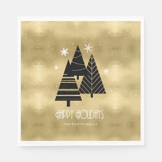 Weihnachtsbäume und Schneeflocken Gold-ID863 Serviette (Vorderseite)