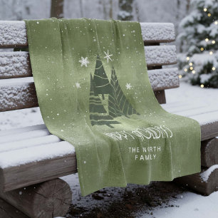 Weihnachtsbäume und Schneeflocken Grün ID863 Fleecedecke