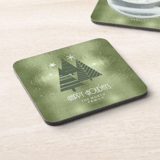 Weihnachtsbäume und Schneeflocken Grün ID863 Getränkeuntersetzer (Linke Seite)