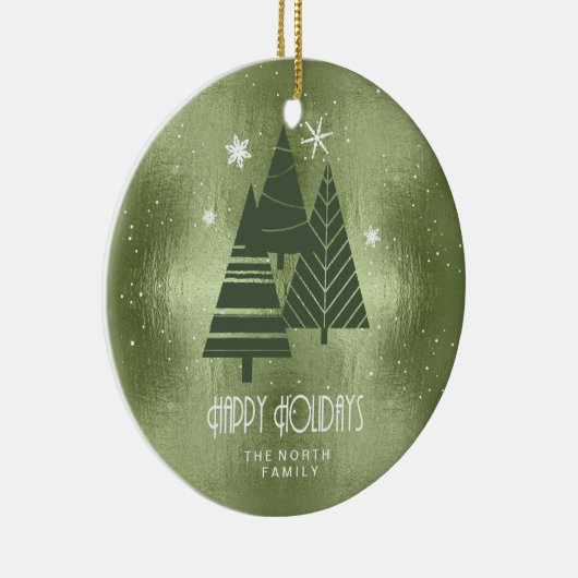 Weihnachtsbäume und Schneeflocken Grün ID863 Keramik Ornament (Rechts)