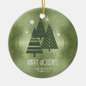 Weihnachtsbäume und Schneeflocken Grün ID863 Keramik Ornament (Vorne)