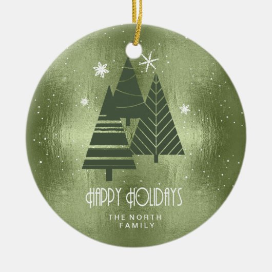 Weihnachtsbäume und Schneeflocken Grün ID863 Keramik Ornament (Vorne)