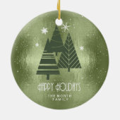 Weihnachtsbäume und Schneeflocken Grün ID863 Keramik Ornament (Hinten)