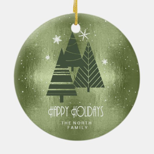 Weihnachtsbäume und Schneeflocken Grün ID863 Keramik Ornament (Hinten)