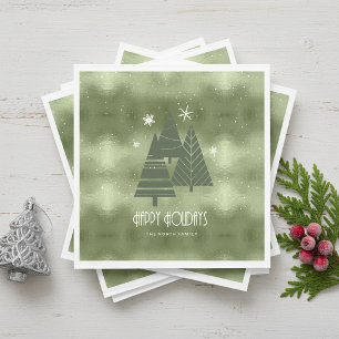 Weihnachtsbäume und Schneeflocken Grün ID863 Serviette