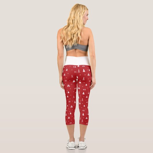 Weihnachtsbäume und Schneeflocken Hochgebirge Capri Leggings (Rückseite)