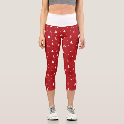 Weihnachtsbäume und Schneeflocken Hochgebirge Capri Leggings (Vorderseite)