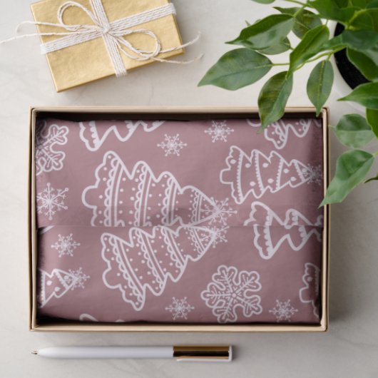 Weihnachtsbäume und Schneeflocken Lila Weihnachten Seidenpapier (Geschenk)