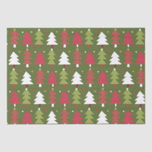 Weihnachtsbäume und Schneeflocken mit grünem Hinte Seidenpapier